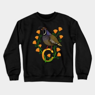 California quail state bird Californian poppy flowers Crewneck Sweatshirt